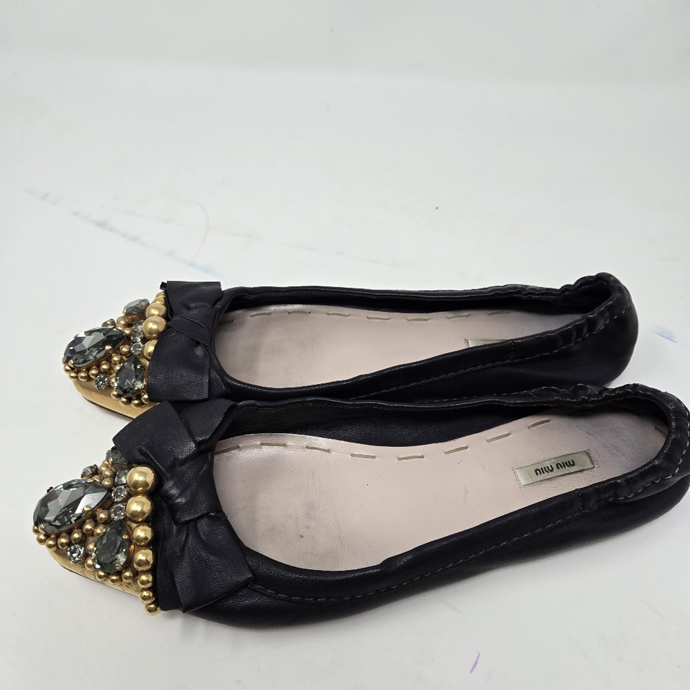 Miu Miu Jeweled Toe Flats Size 37 1/2